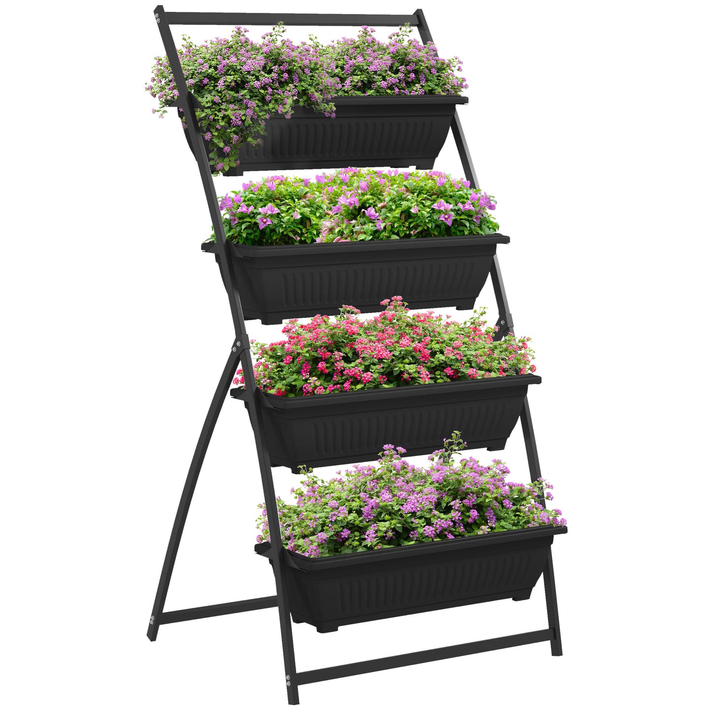 Outsunny Raised Garden Bed, 4 Tier Vertical Garden Planter Set, 4 Outdoor Planter Boxes with Stand, Self Draining Design Elevated Garden for Vegetable, Flowers & Herbs, Black image 1