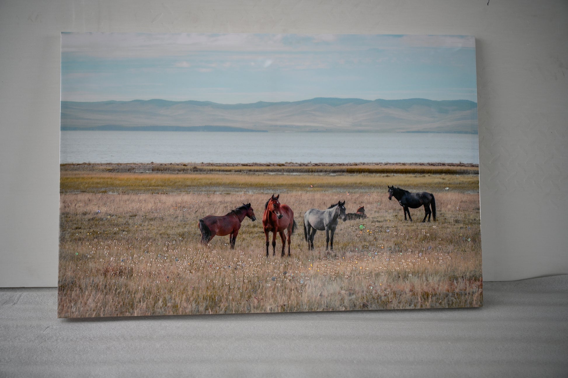 Horse framed wall art decor country western farmhouse wood painting wild horses grassland 36x24 inch image 2