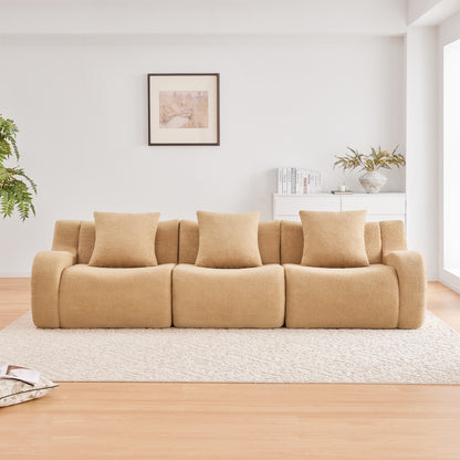 Boneless Sofa,3 Seat High-Quality Teddy Fabric,Anti-Slip Design,No Assembly Curved Armrests Streamlined Design,32D High Density Sponge For Living Rooms Bedrooms Reading Nook,Camel image 3