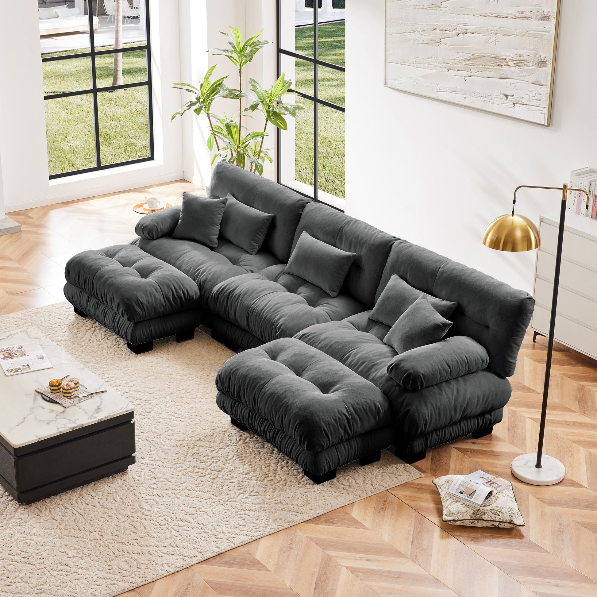 Luxury Modular Sectional Sofa Couch - Oversized U Shaped Cloud Couch for Living Room,Deep Seat Sofa Couch with 2 Ottomans,Chenille Gray image 1
