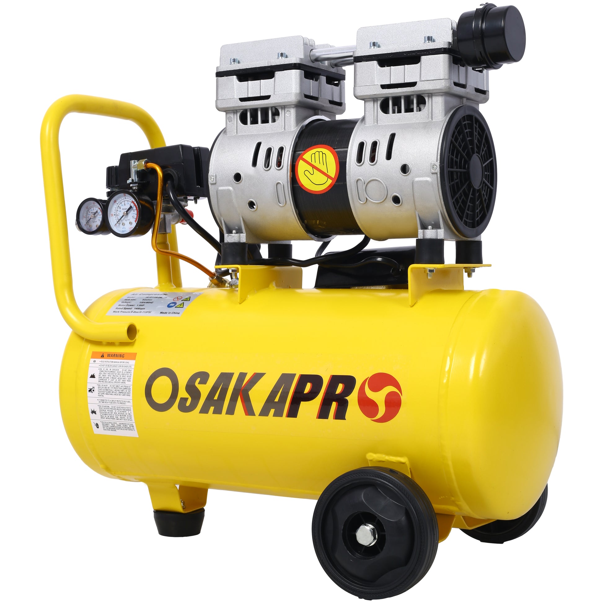1.5HP Silent Oil-Free Air Compressor 8 Gallon, Oil-Free, Electric Shop Air Compressor Portable,Lightweight with Wheels, 70 dBA Noise Level, with Automatic Drain Valve,Yellow image 5