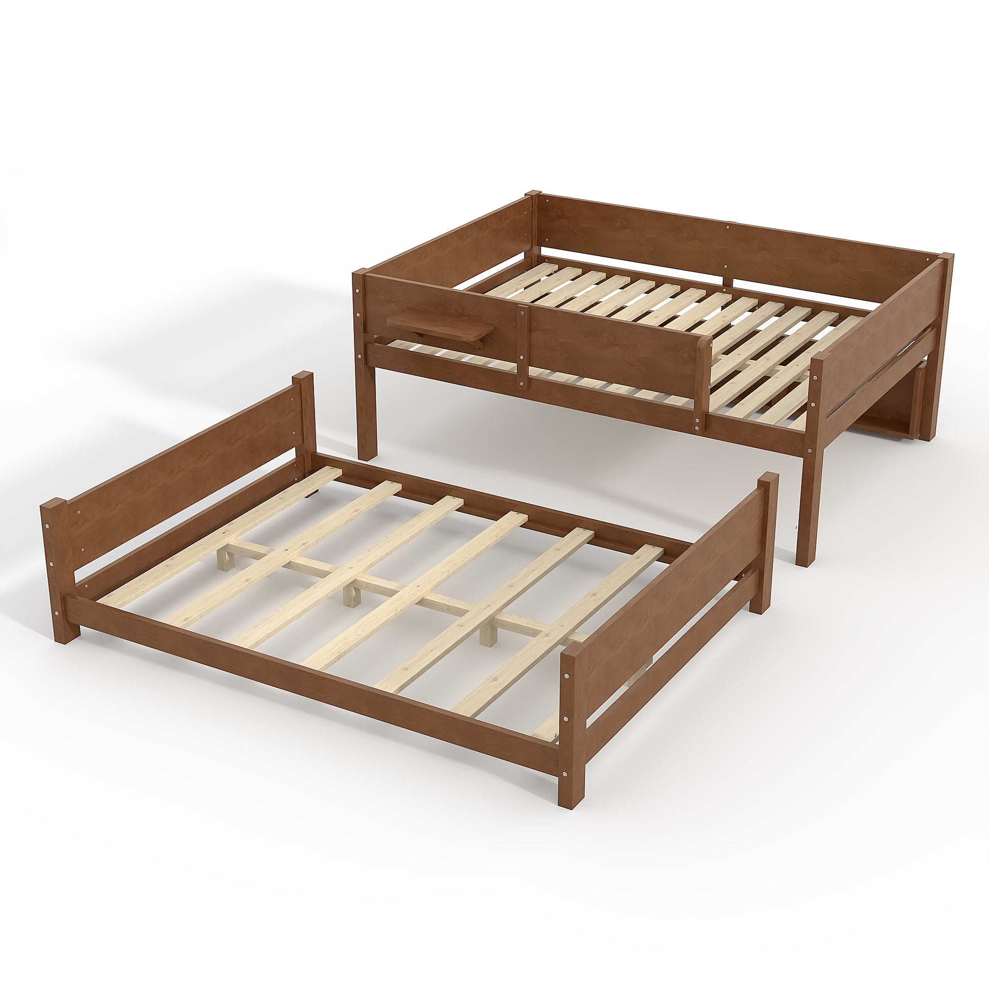 Queen over Queen Bunk Bed with Convenient Tray, Solid Wood Bunk Bed with Storage Shelves and Upgraded Slats,Vintage Brown image 9