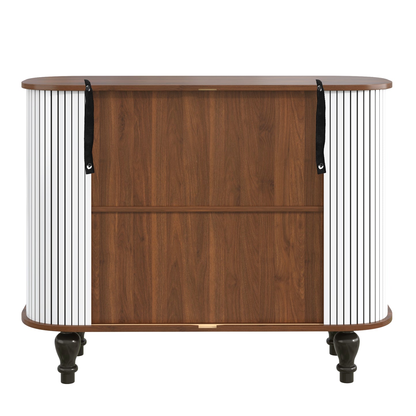 39" Fluted Liquor & Coffee Bar Cabinet with 6 Wine Racks and 3 Glass Holders, Mid-Century Modern Bar Cabinet with A Large Storage Drawer,4 Hidden Storage Space on the Side, White image 5