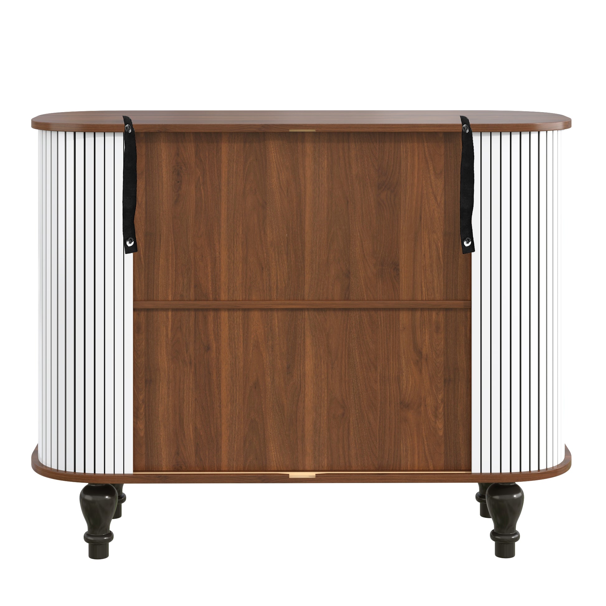 39" Fluted Liquor & Coffee Bar Cabinet with 6 Wine Racks and 3 Glass Holders, Mid-Century Modern Bar Cabinet with A Large Storage Drawer,4 Hidden Storage Space on the Side, White image 5