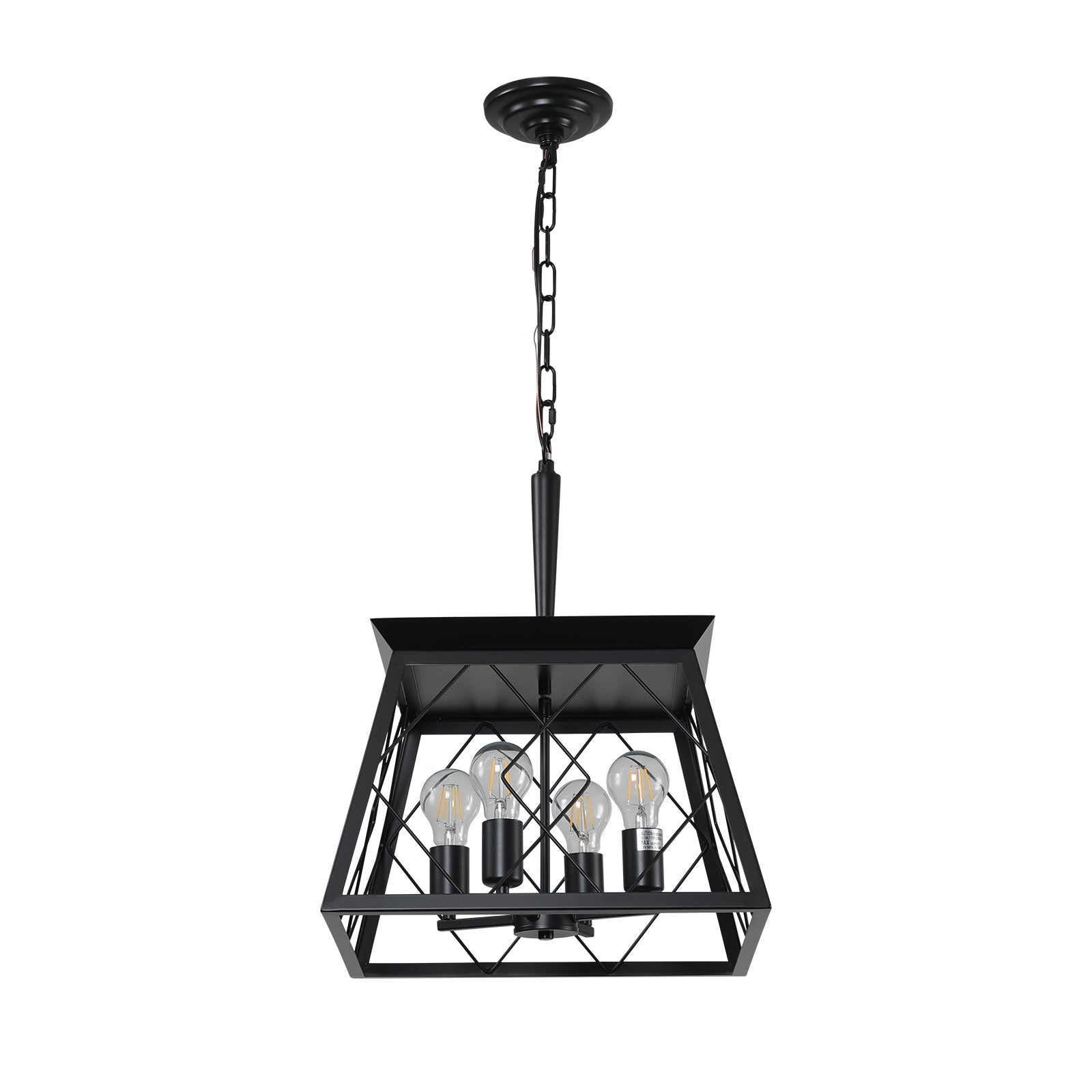 16" Black Industrial 4-Light Pendant Chandelier, Modern Metal Cage Design, Adjustable Hanging Light for Dining Room, Kitchen, Living Room (No Bulbs) image 10