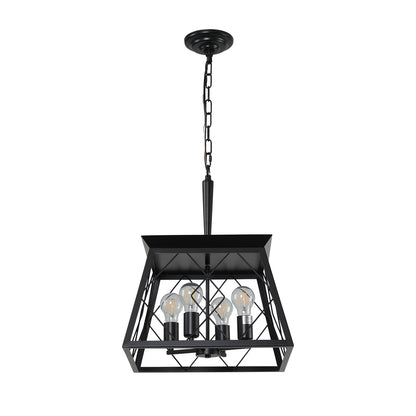 16" Black Industrial 4-Light Pendant Chandelier, Modern Metal Cage Design, Adjustable Hanging Light for Dining Room, Kitchen, Living Room (No Bulbs) image 10