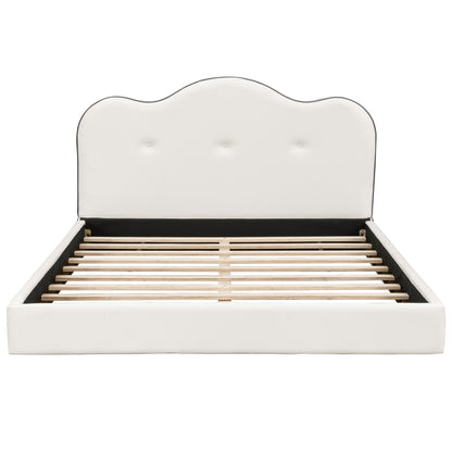 Queen Size Upholstered Platform Bed, Beige image 10