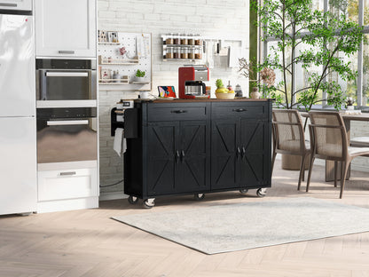 K&K 53.5''Farmhouse Kitchen Island with Power Outlet, Kitchen Storage Island with Drop Leaf, Spice Rack and Drawer, Rolling Kitchen Cart on Wheels, for Home, Kitchen and Dining Room, Black image 10