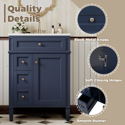 24'' Bathroom Vanity with Top Sink, Modern Bathroom Storage Cabinet with 2 Drawers and a Tip-out Drawer, Single Sink Bathroom Vanity image 7
