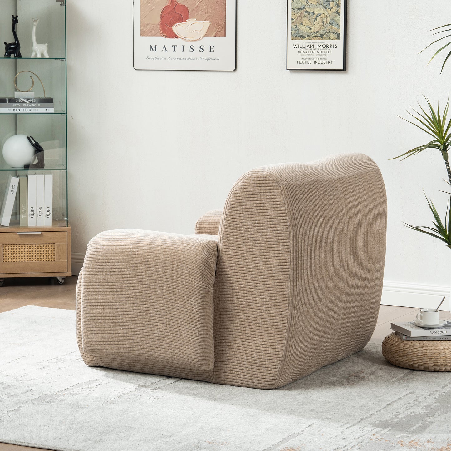 42" Wide Modern Upholstered Chenille Vertical Stripes Accent Chair, Boneless Single Sofa Chair, Armchair Comfy Reading Lounge Chair with Deep Seats for Living Room Bedroom Apartment, Dorms, Taupe image 8