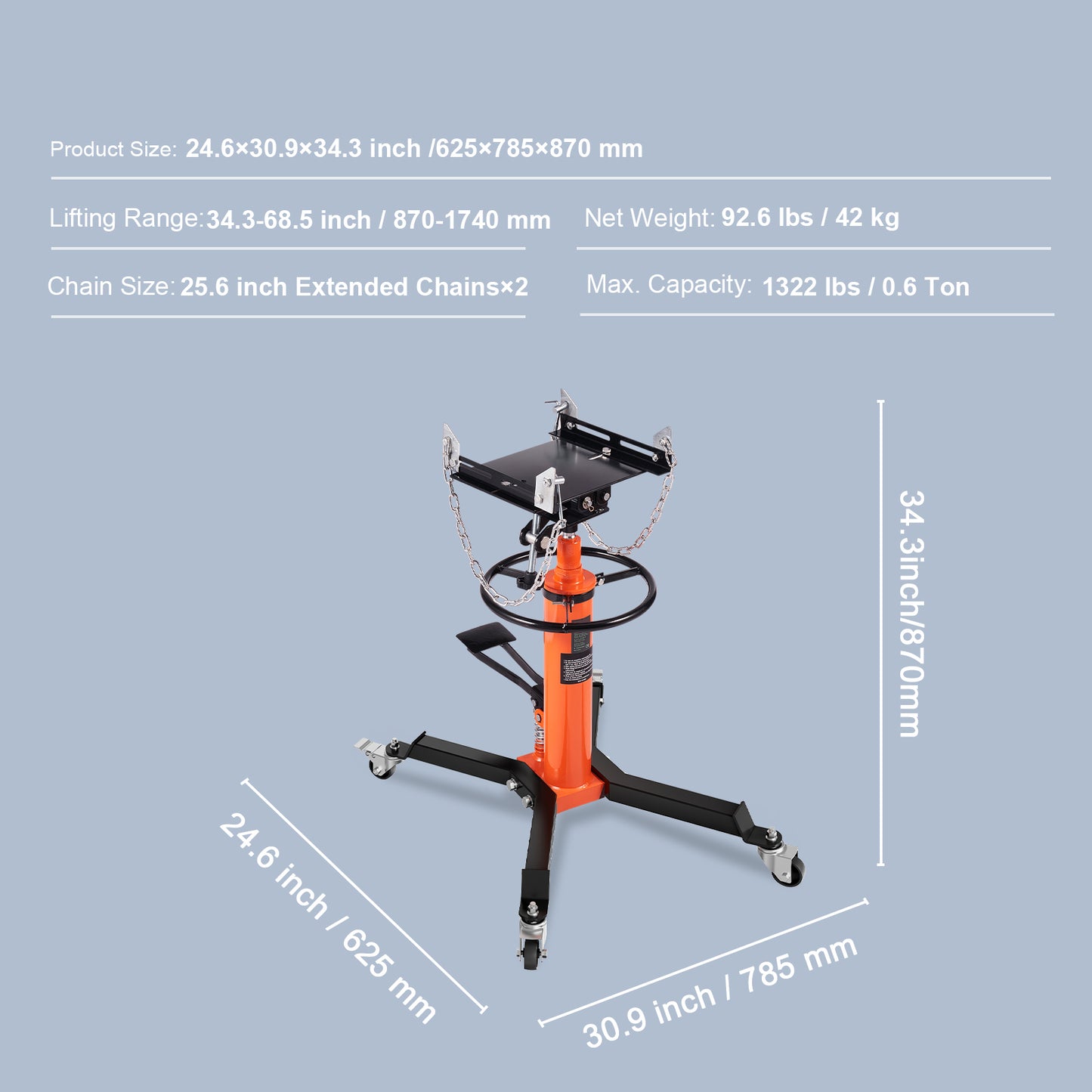 Hydraulic Transmission Jack 1322 lbs 360° Swivel Wheels For Car Lift image 10