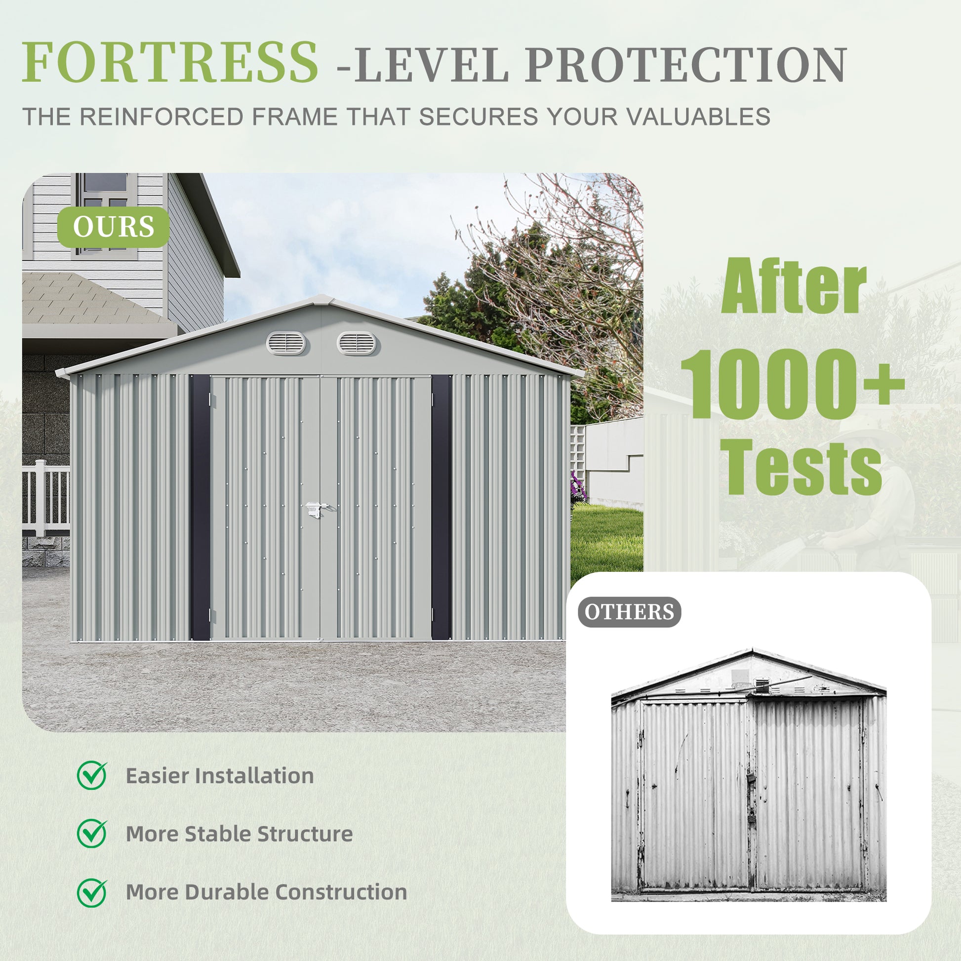 10x12 FT Outdoor Metal Storage Shed, Large Storage Sheds with Sturdy Frame Structure, Metal Garden Tool Shed with Lockable Door for Garden,Gift a foldable flower pot stand, Backyard, WHITE image 5