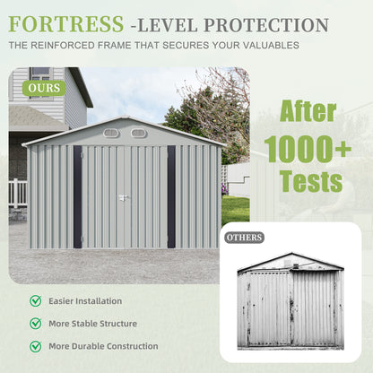 10x12 FT Outdoor Metal Storage Shed, Large Storage Sheds with Sturdy Frame Structure, Metal Garden Tool Shed with Lockable Door for Garden,Gift a foldable flower pot stand, Backyard, WHITE image 5