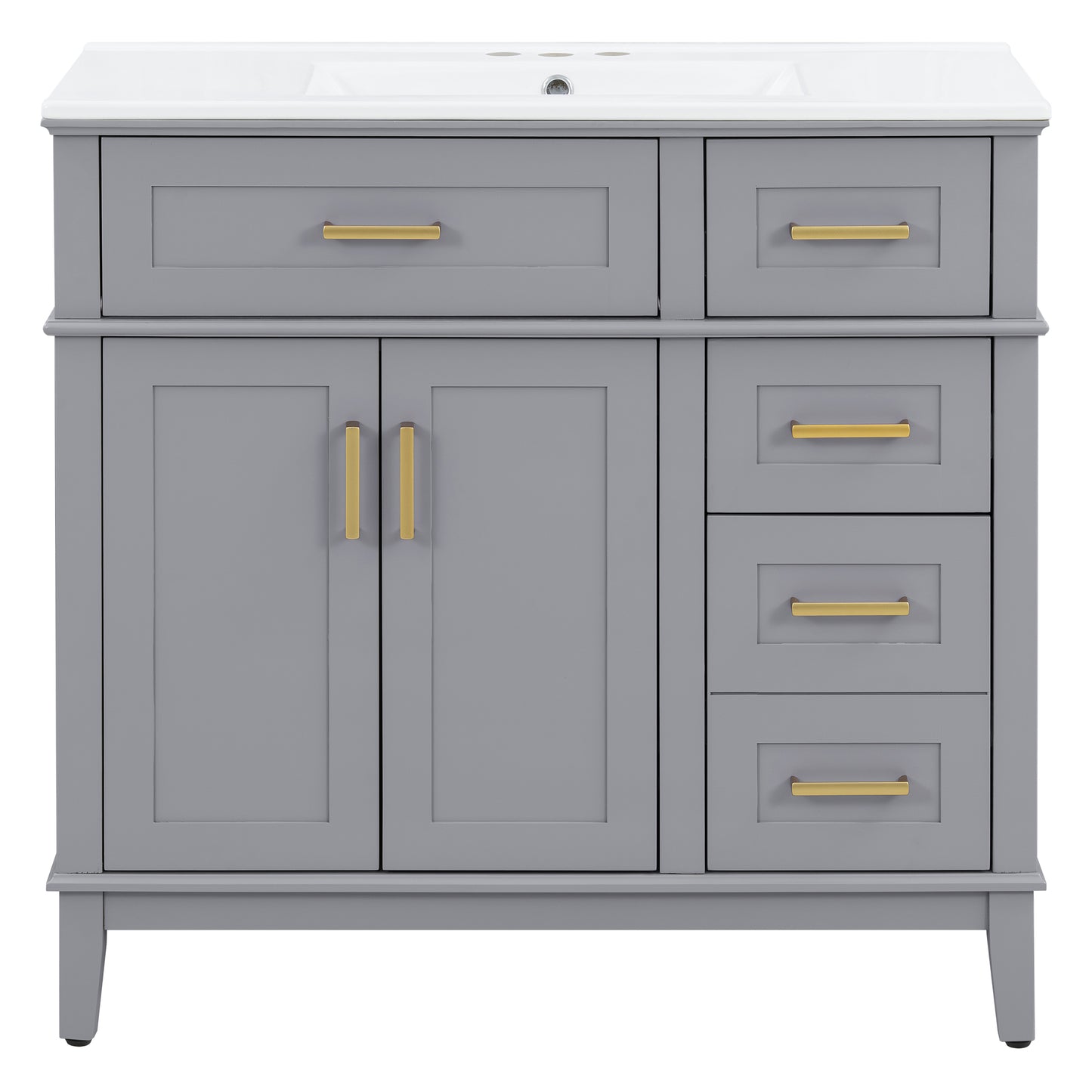 36" Gray Modern Bathroom Vanity with Ceramic Sink, Soft-Close Door, and 4 Storage Drawers,offering a refined look with practical everyday functionality.(Old SKU:N729P253935E) image 11