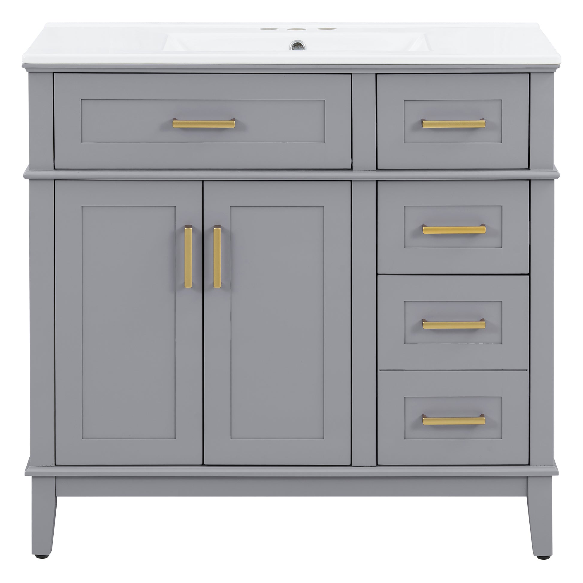 36" Gray Modern Bathroom Vanity with Ceramic Sink, Soft-Close Door, and 4 Storage Drawers,offering a refined look with practical everyday functionality.(Old SKU:N729P253935E) image 11