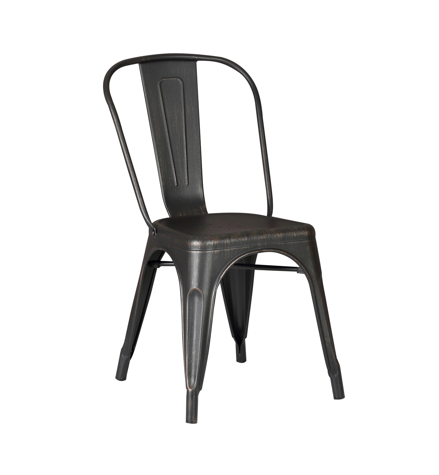 Set of 4 Stackable Metal Dining Chairs, Modern Industrial Slat Back Dining Chairs, Sturdy Cross Brace Support, Lightweight Portable Armless Chair for Kitchen, Dining Room, Bar, Distressed Black image 5