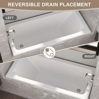 66-inch Acrylic Built-in Soaking Tub - Glossy White, Built-in Design, Chrome Hand-Twist Drain with Left/Right Installation Option image 5