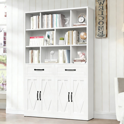 71" H Metal Bookcase with 2 Doors & 2 Drawers, Tall Storage Cabinet with Fixed Open Shelves for Home Office, Living Room, Modern Bookshelf, White image 4