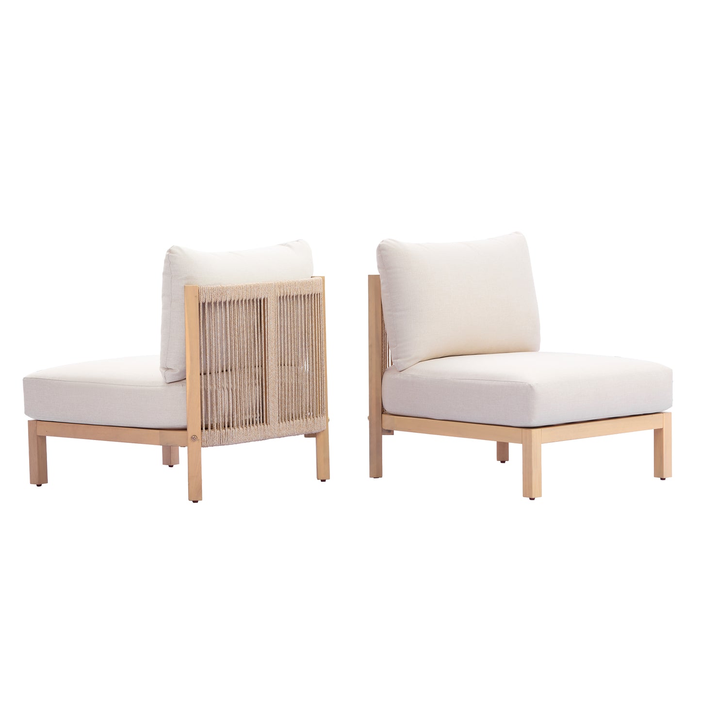 5 Piece Set Acacia wood Outdoor Sofa Set, outdoor rope-woven chair, deep seat design with soft cushion, suitable for porches, gardens, backyards, and balconies (Light Teak + Beige Rope + Beige Cushion image 7
