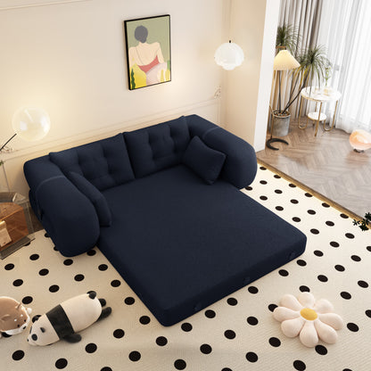 Human Dog Bed, Lazy Sofa Couch, 78.7" Multi-Functional Foldable Sofa Bed, 3-in-1 Sherpa Fleece Fabric Foam-Filled Sleeper Sofa Bed for Living Room,Guest Bed,Playroom,Dark blue image 2