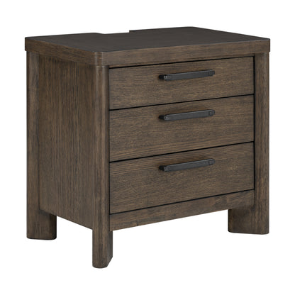 Dark Oak 3-Drawer Nightstand with USB image 1