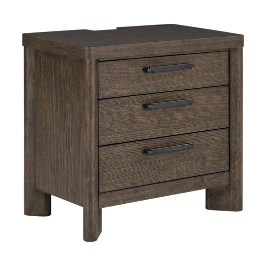 Dark Oak 3-Drawer Nightstand with USB image 1