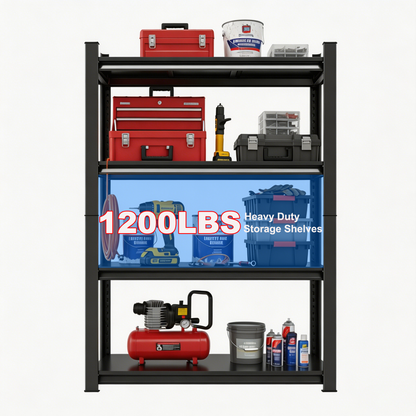 63-Inch Tall Metal Storage Shelf, 1200 LBS Weight Capacity, 4-Tier Adjustable Height Storage Rack, Black, Assembly Needed image 10