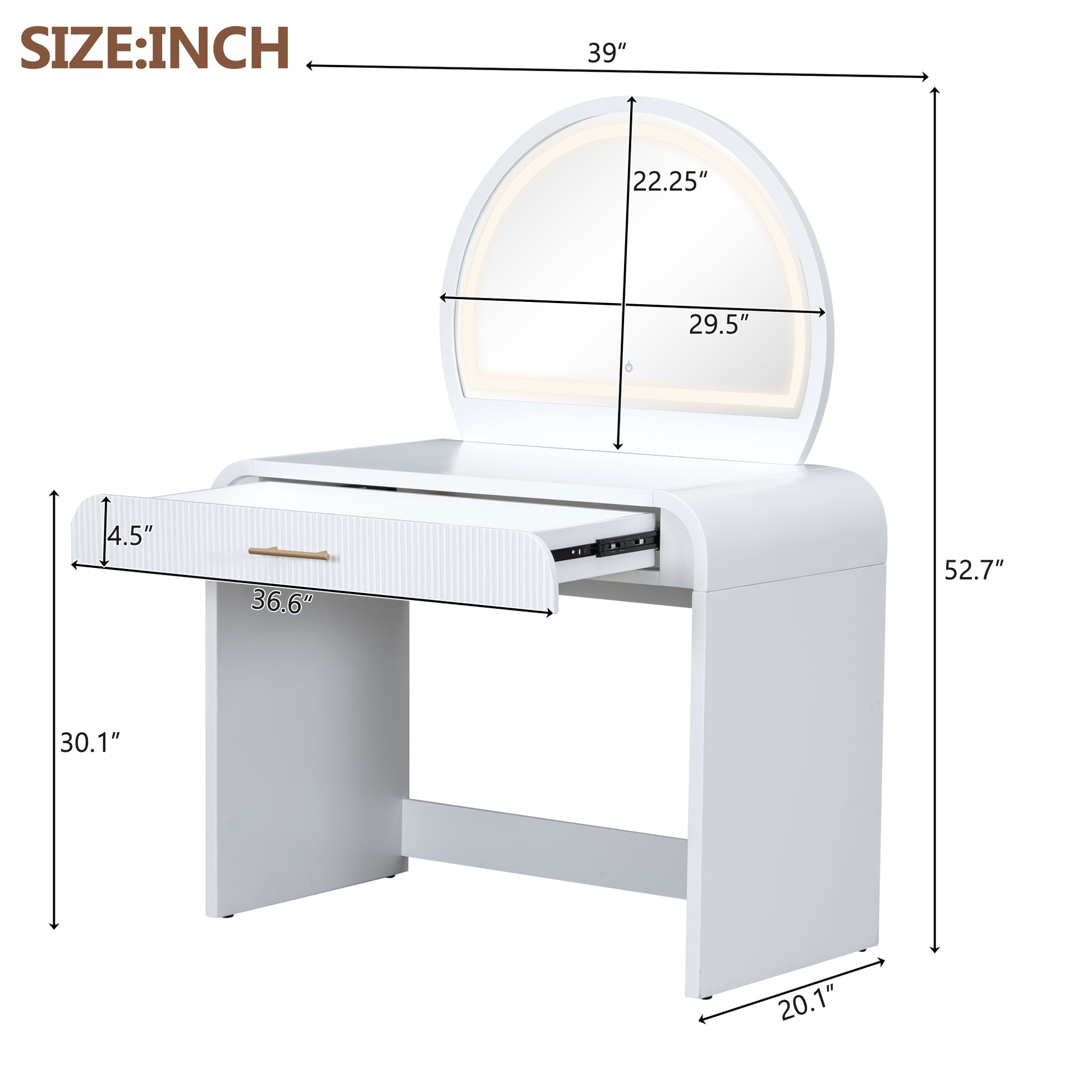 39" Makeup Vanity Table with Mirror Touch Screen Lighted Mirror, Dressing Table with Drawer for Bedroom, White image 7