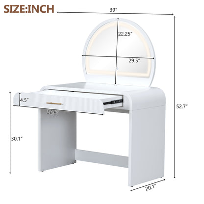 39" Makeup Vanity Table with Mirror Touch Screen Lighted Mirror, Dressing Table with Drawer for Bedroom, White image 7