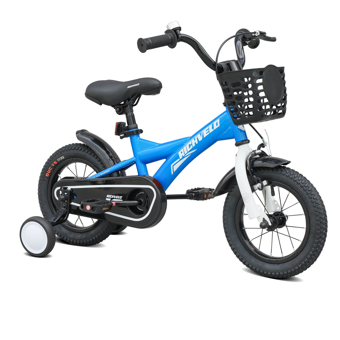 A1401 Kids Bike, 12 14 16 Inch Children Bicycle with Training Wheels, Front V-Brake & Coaster Brake, Basket, for Boys Age 3-7 Years Old image 1