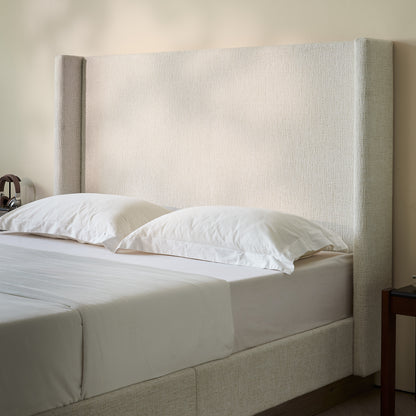 Hosford Upholstered Wingback Bed / Upholstered Wood Base Platform Bed / 52.5" High Headboard / Minimalist / Rusticity / No Box Spring Needed / King / Oat Boucle / No Noise image 3