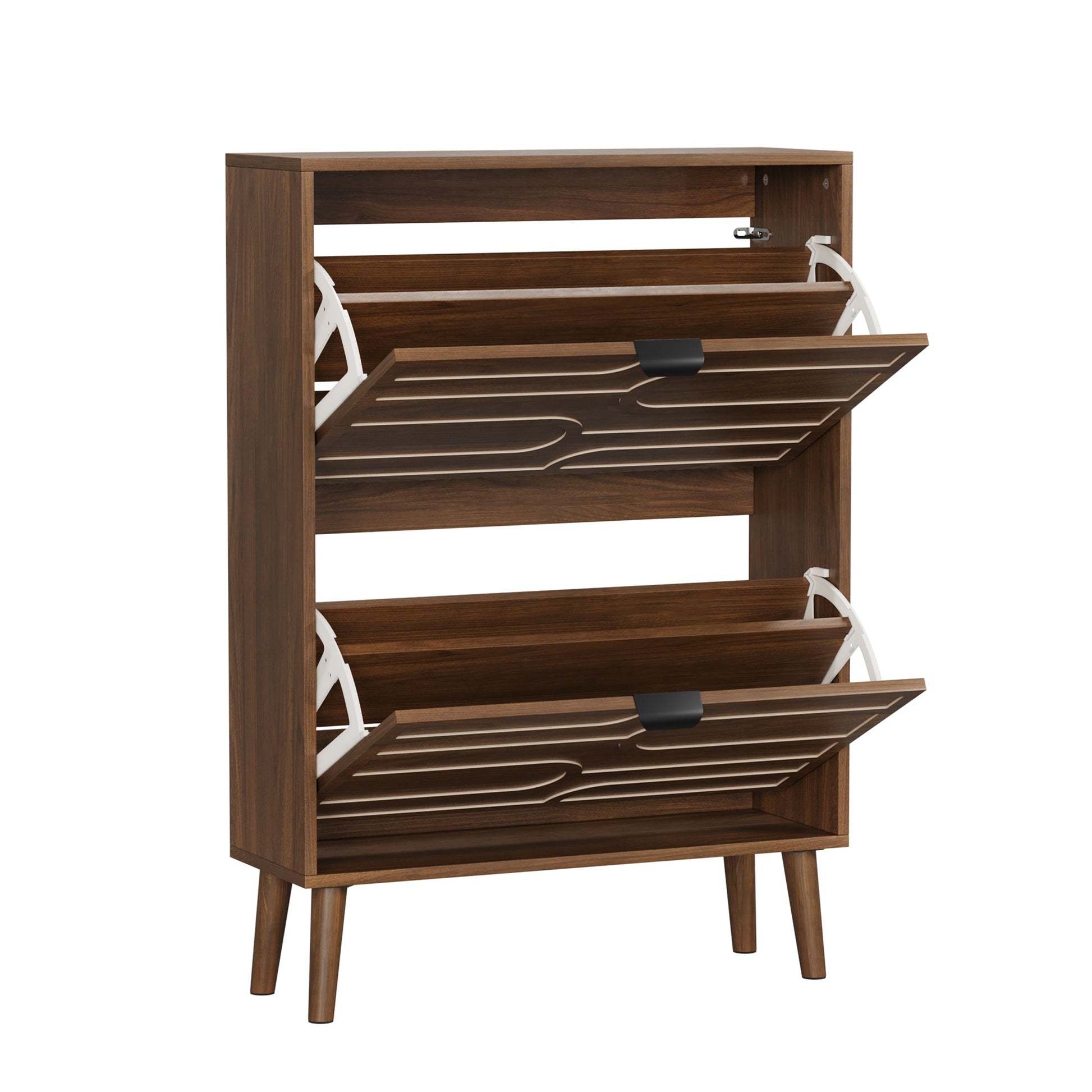 Medieval Modern Independent Shoe Cabinet, 23.62-inch Walnut Shoe Storage Cabinet, Fence Shoe Cabinet with 2 Flip Drawers, Suitable For Corridors And Entrances image 12