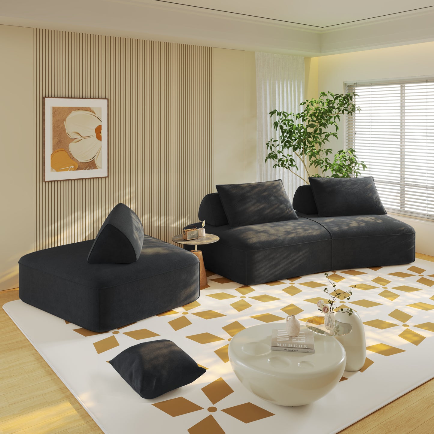 139" Modern Light Luxury Oversized Modular Sectional Sofa Set,DIY Upholstered Fluffy Chenille Sofa with Removable Backrests and Soft Pillows,Deep Seat Couch & Sofa Bed for Living Room,Office,Dark Grey image 9