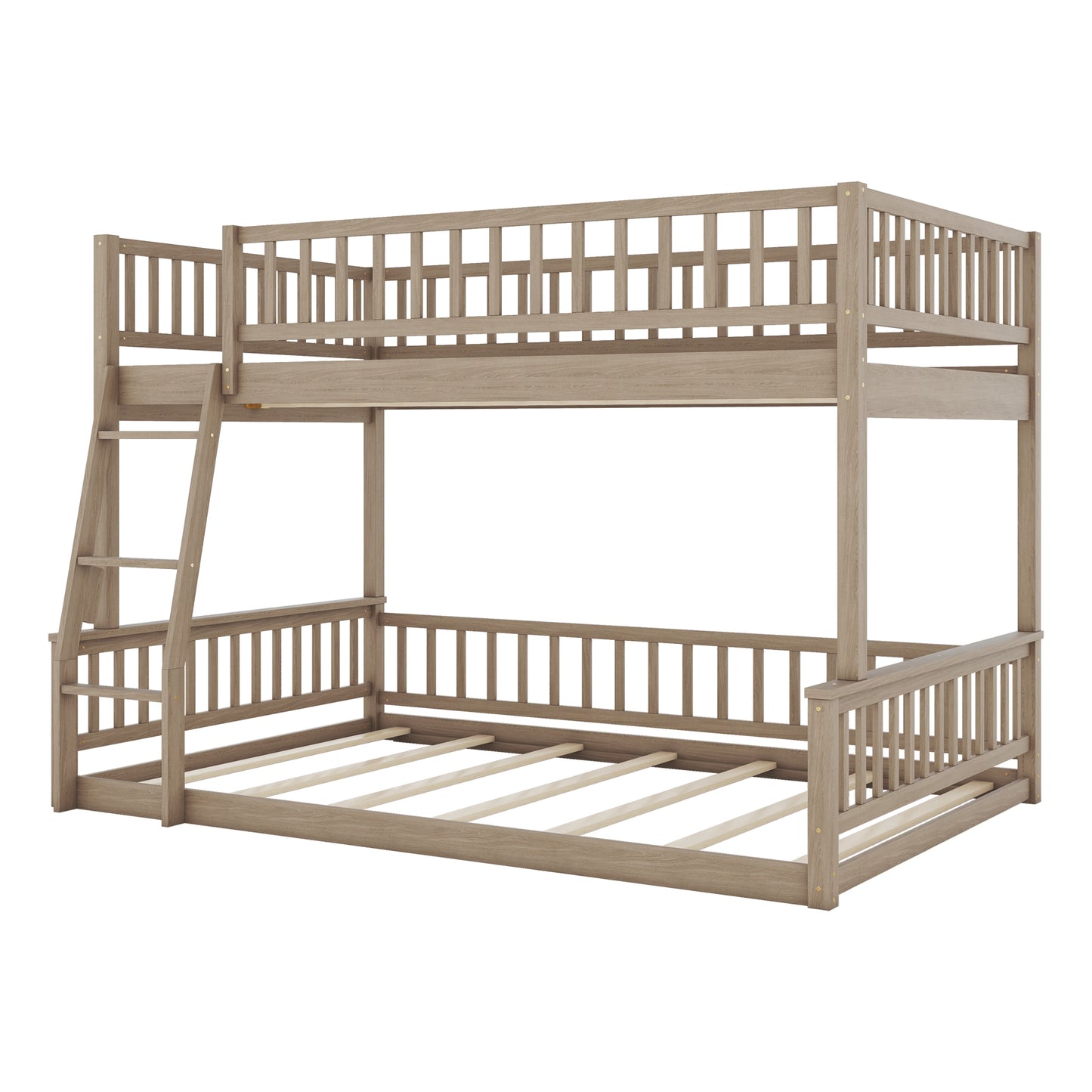 Full XL over Queen Bunk Bed with Ladder and Guardrails, Walnut image 10