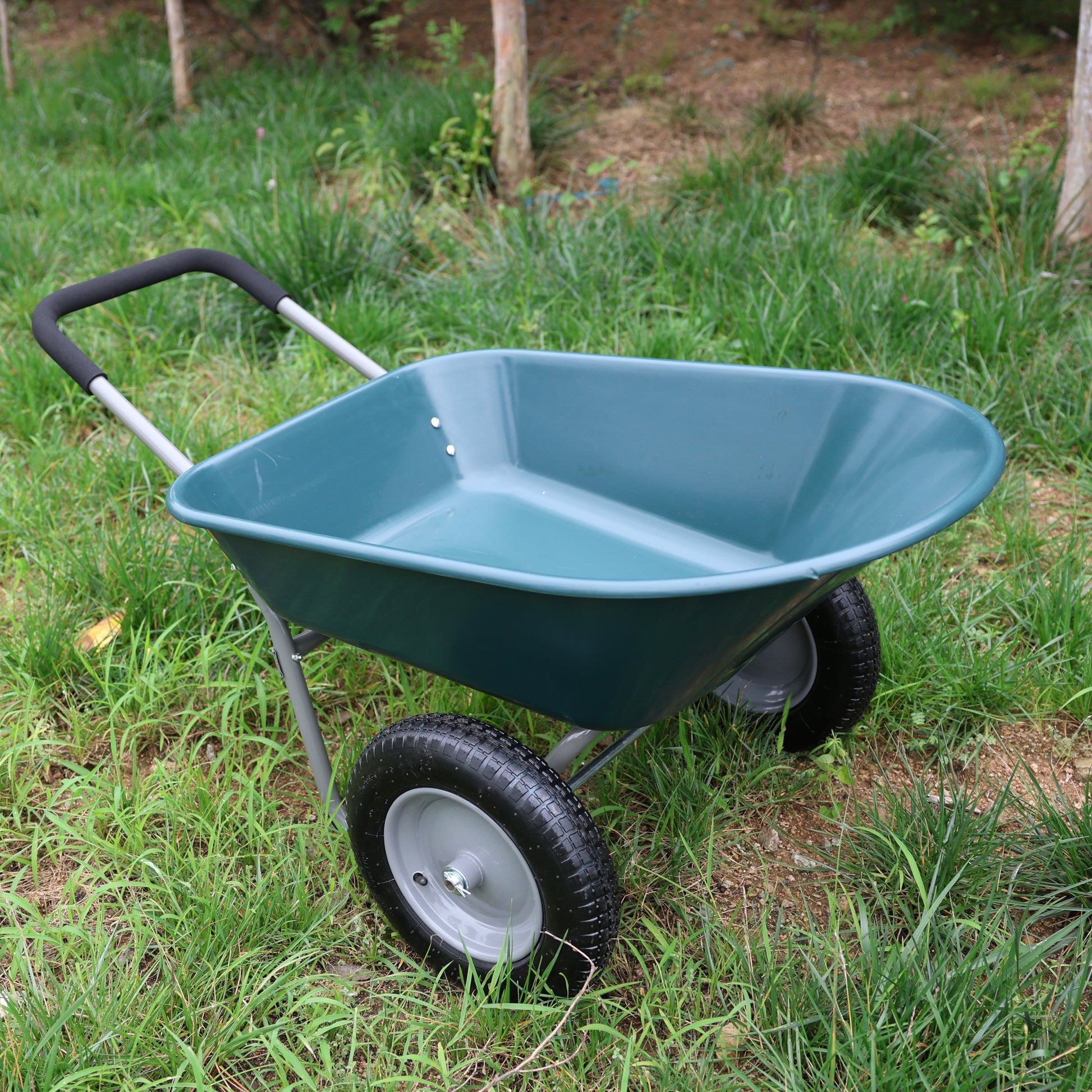 wheel barrow Two wheeled trolley for green garden 15 inch pneumatic wheel WB1001GN image 3