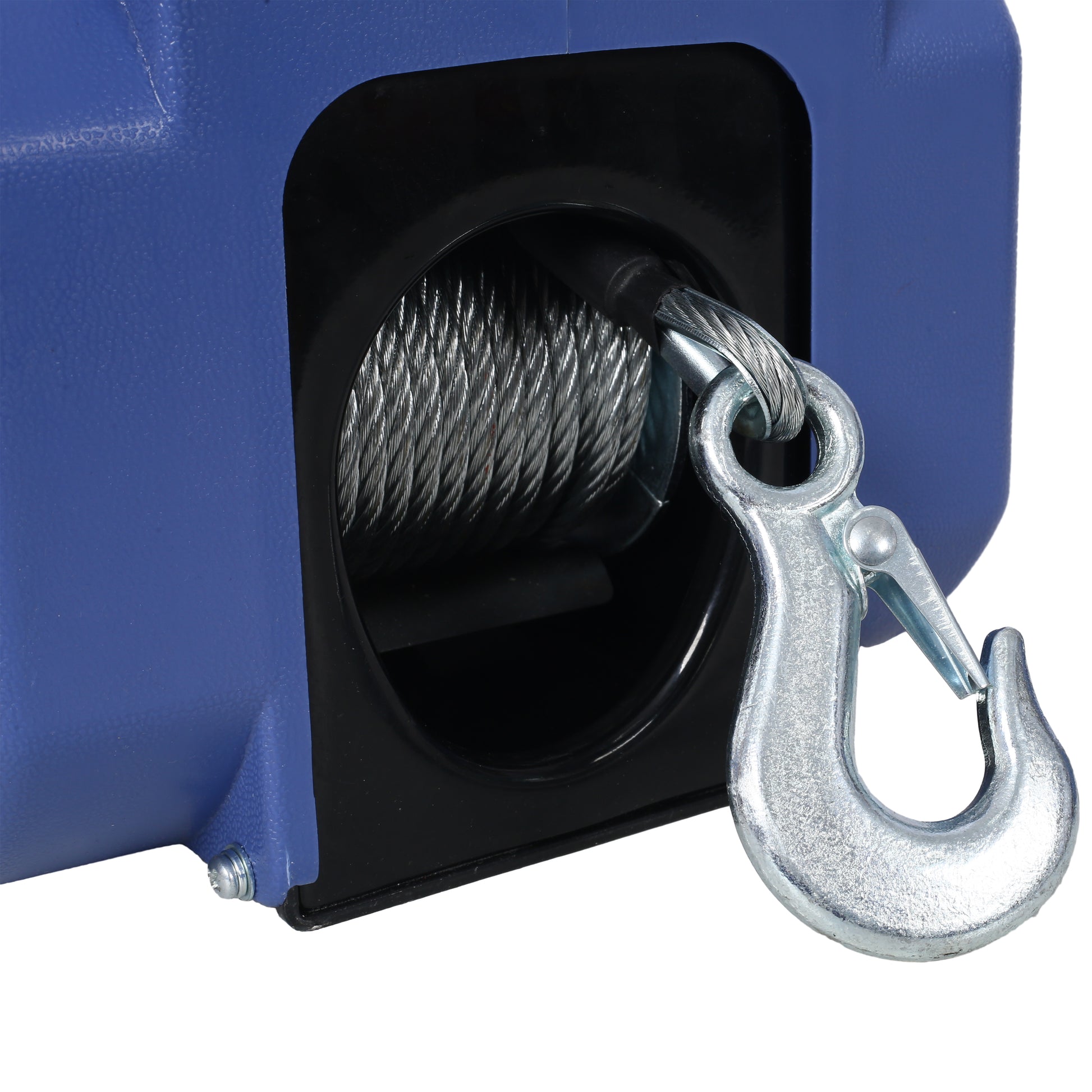 12v 2000lbs Trailer Winch,Reversible Electric Winch,for Boats up to 5000 lbs,Galvanized Wire Rope,with extra pulley hook, Rapid Mount, wirelss remote control,power in and power out.blue plastic casing image 9