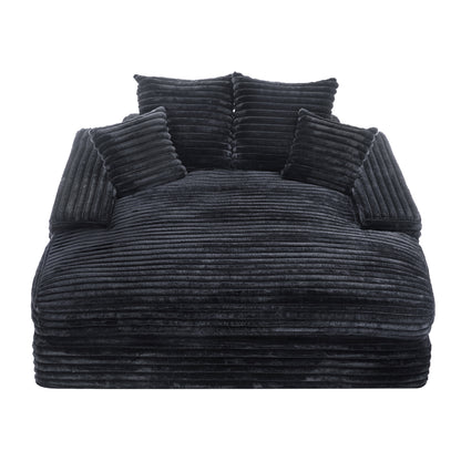 028DR-Oversized chaise Lounge chair, Upholstered Sleeper Sofa Bed with 4 Throw Pillows and Armrests, Corduroy Fabric Plush Lounge Chair Bed for Living Room, Apartment & Small Spaces, Gray image 12