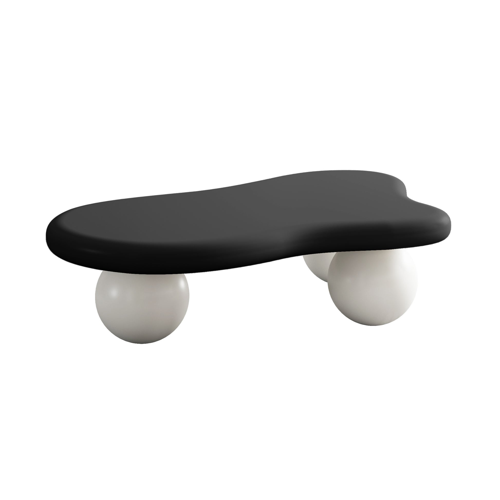 40 Inch Cloud Shaped Coffee Table with 3 Ball Legs for Living Room, Black Top White Legs image 6