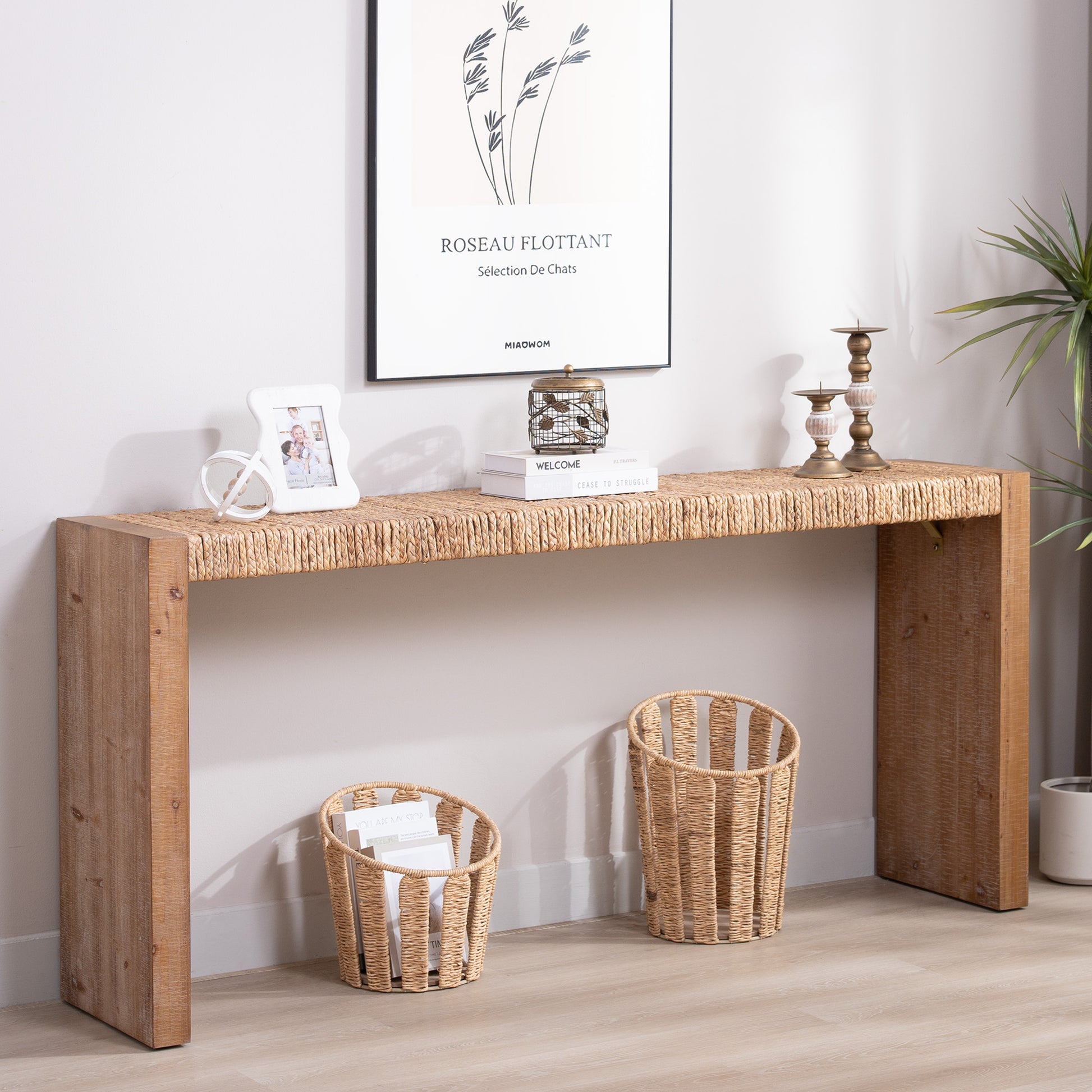 69" Natural Seagrass Console Table – Handwoven Top with Engineered Wood Frame image 2