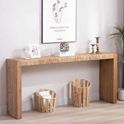 69" Natural Seagrass Console Table – Handwoven Top with Engineered Wood Frame image 2