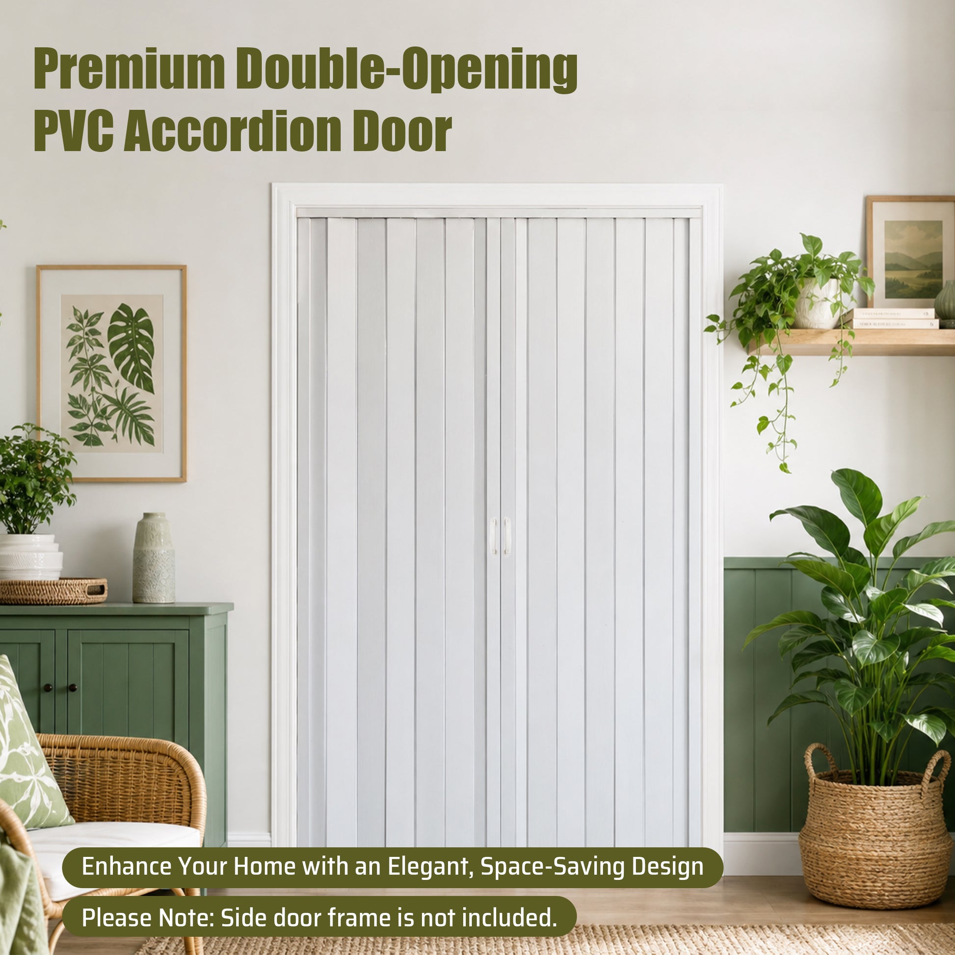 59"x77" PVC Accordion Folding Door, Double-Opening Heavy Duty Room Divider with Quiet Rollers & Dual Handles, Waterproof & Warp-Resistant – For Closet, Bedroom, Laundry image 5