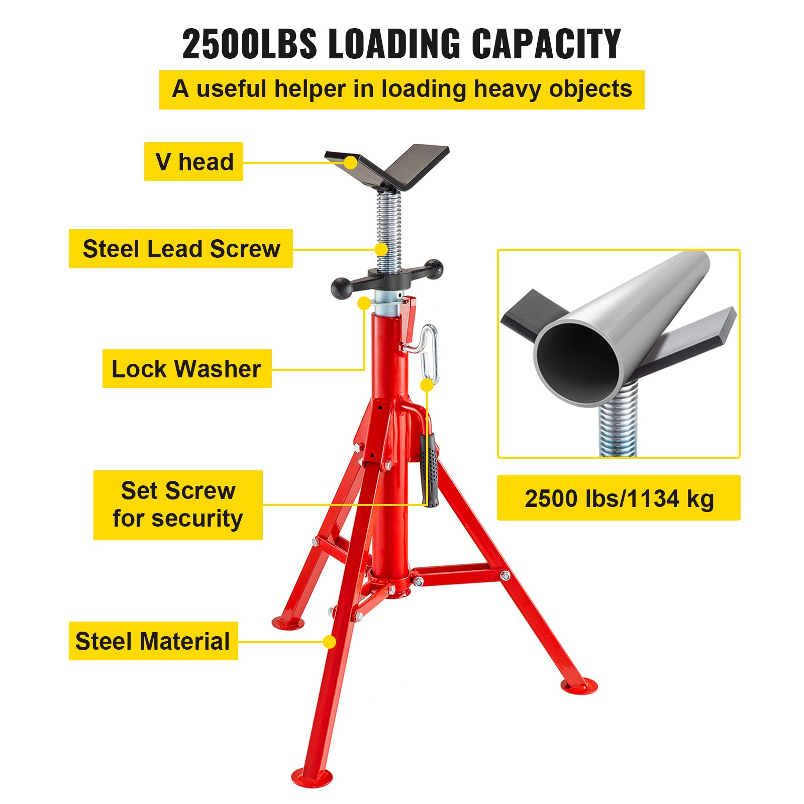 V Head Pipe Stand Adjustable Height 28-52 Inch, Pipe Jack Stands 2500 LB. Capacity,Folding Portable Pipe Stands 1/2 to 12 Inch Pipe Supporting,Steel Jack Stands image 6