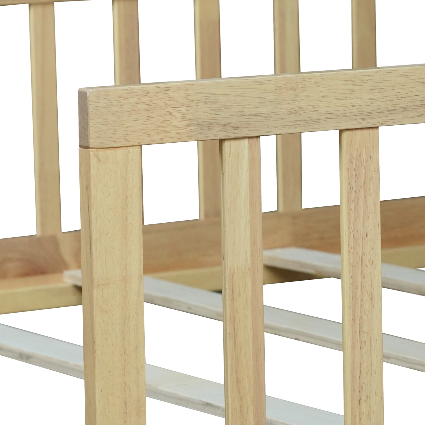 Full Size Floor Bed with Fence without Door,Rubber Wood Floor Bed with Safety Guardrails,Natural image 8