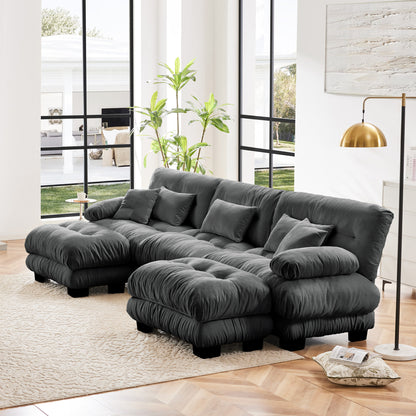 Luxury Modular Sectional Sofa Couch - Oversized U Shaped Cloud Couch for Living Room,Deep Seat Sofa Couch with 2 Ottomans,Chenille Gray image 2