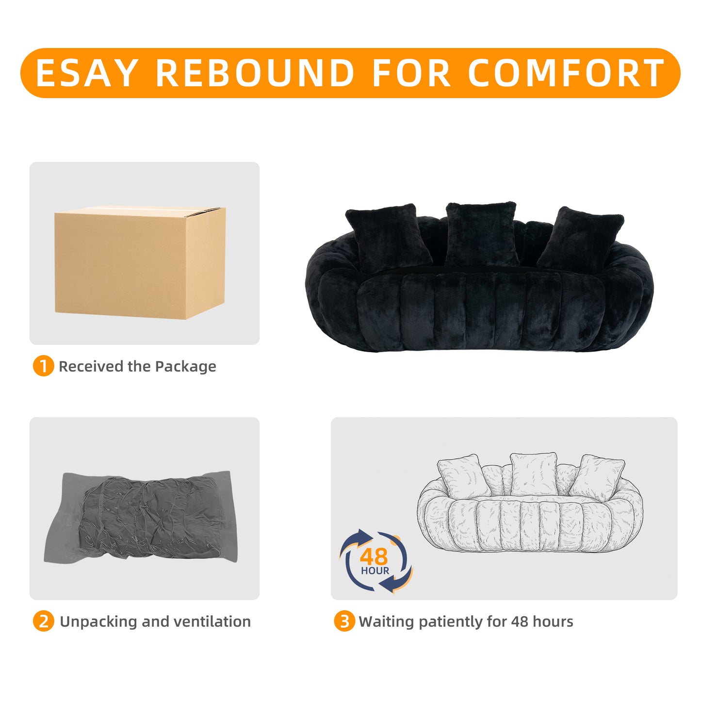 Floral-shaped sofa, ultra-soft faux fur sofa, large living room two-seater sofa, Black, two-person style image 5
