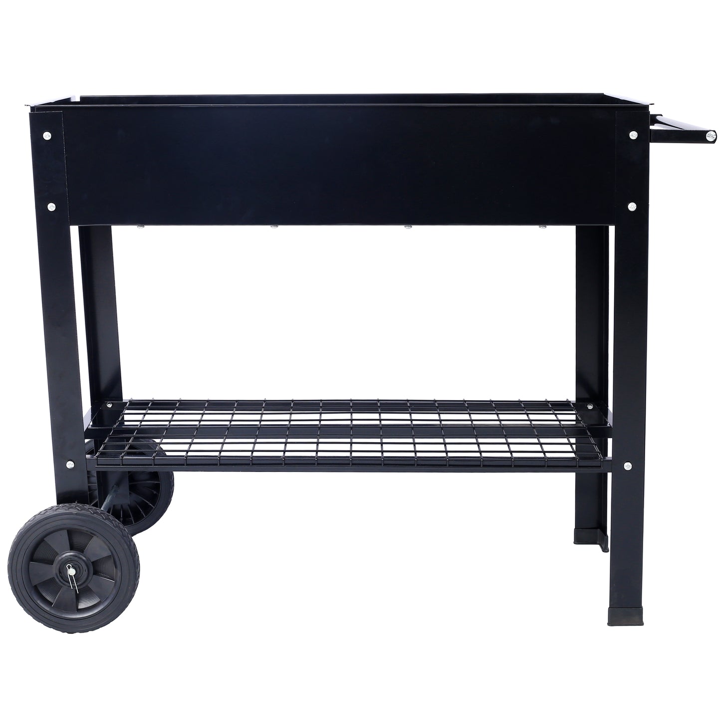 Products Elevated Mobile Raised Ergonomic Metal Planter Garden Bed for Backyard, Patio w/Wheels, Lower Shelf, black image 3