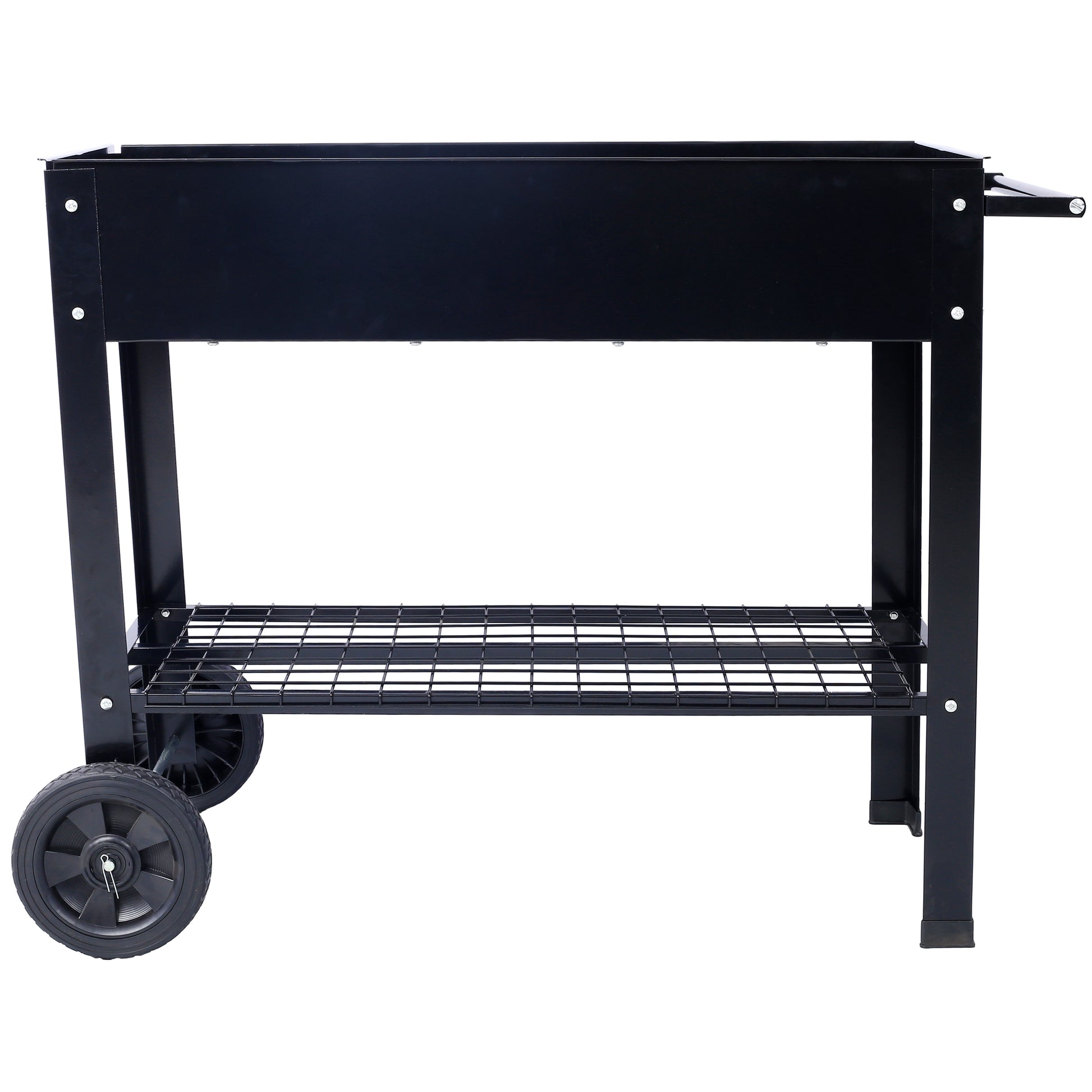 Products Elevated Mobile Raised Ergonomic Metal Planter Garden Bed for Backyard, Patio w/Wheels, Lower Shelf, black image 3