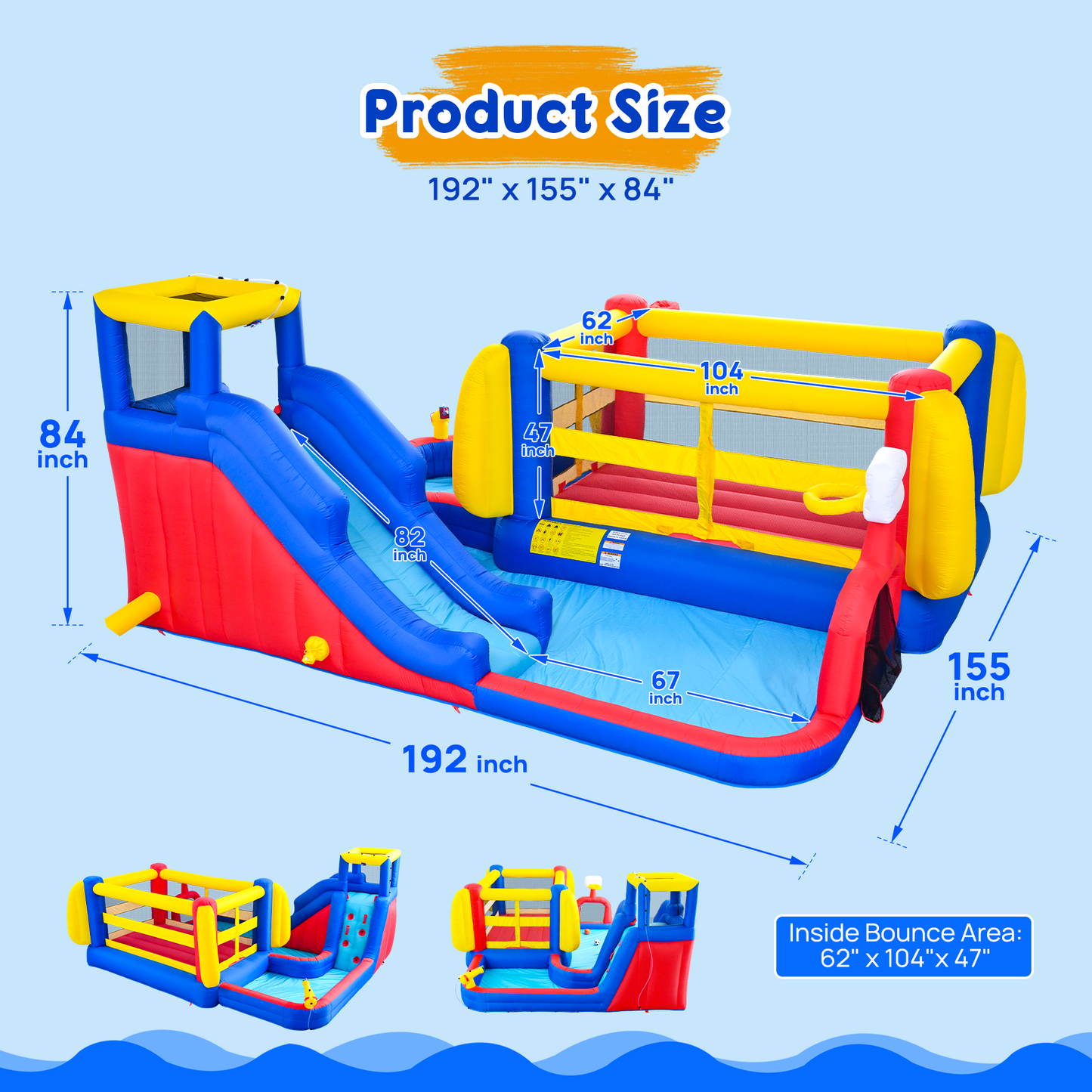 7 in1 Inflatable Slide Water Park with Deep Water Pool Basketball Hoop Football Gate Water Cannon Climb Wall Bounce House for Kids image 3