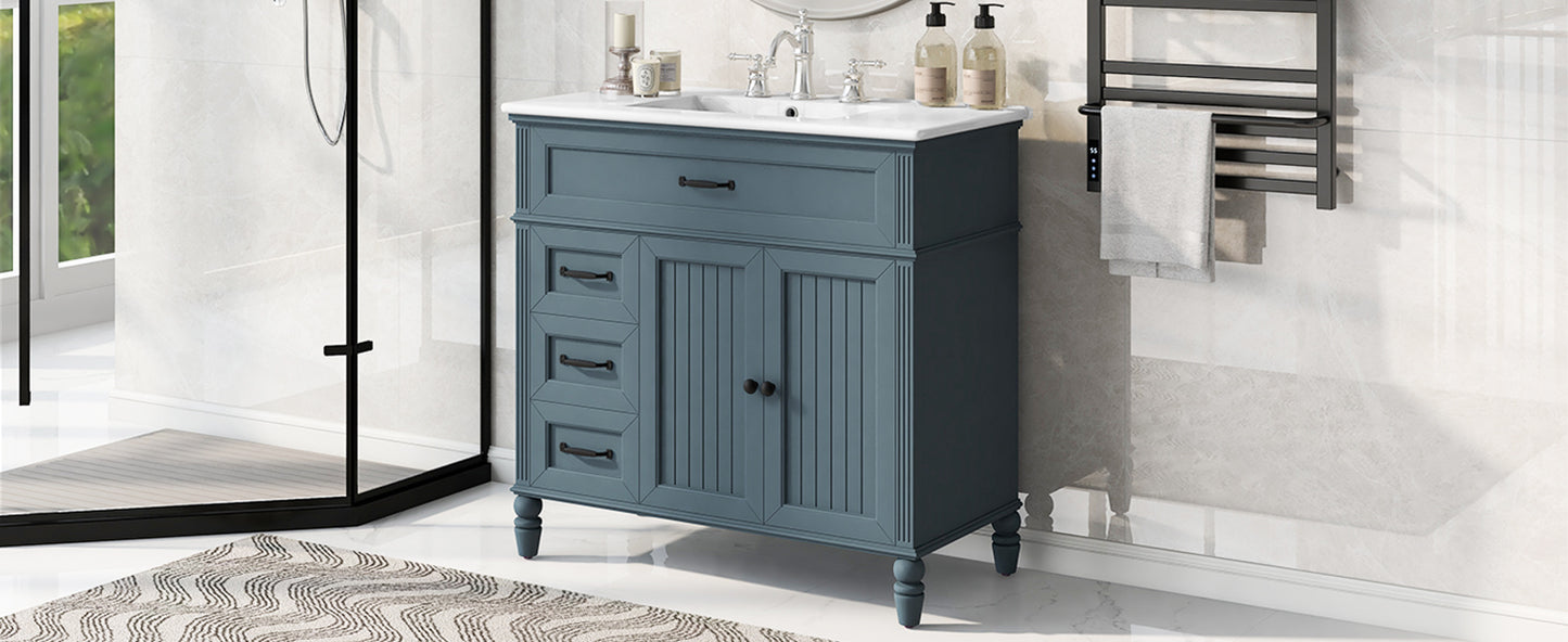 [Video] 36" Bathroom Vanity with Sink, Bathroom Cabinet with Drawers, Solid Frame and MDF Board, Two Packages, Gray Blue (Same SKU: N725P195410C/N759P340019C) image 2