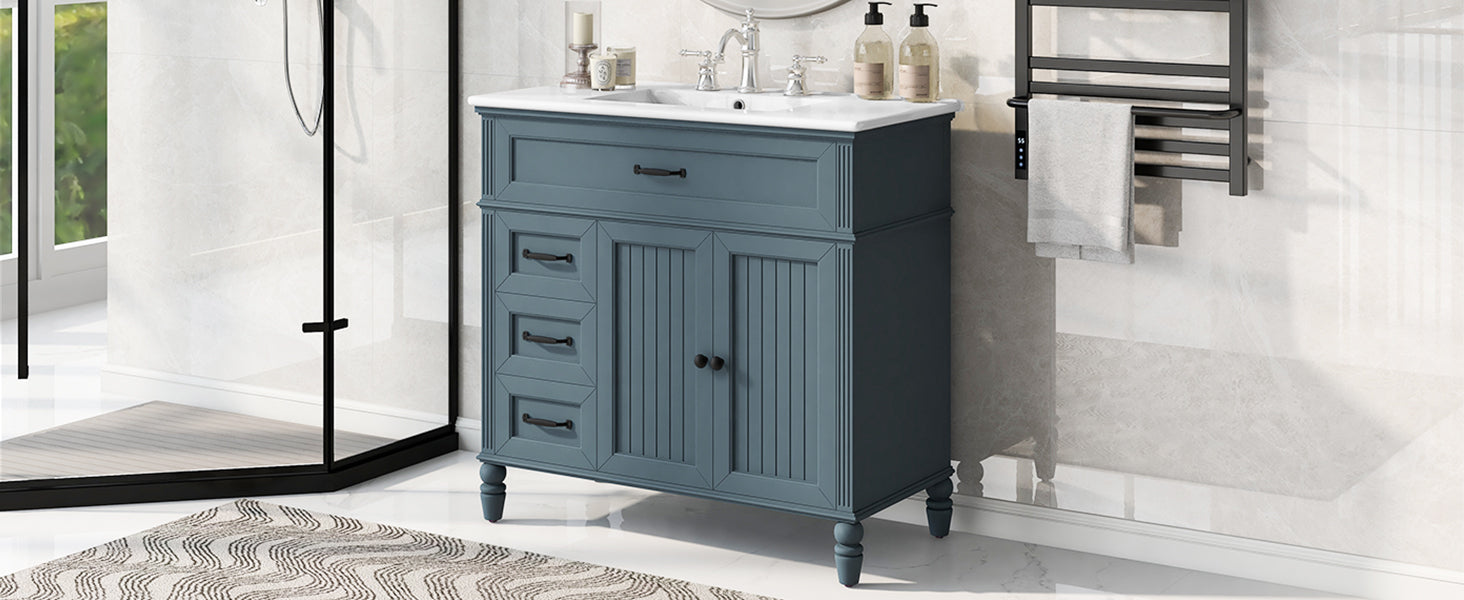 [Video] 36" Bathroom Vanity with Sink, Bathroom Cabinet with Drawers, Solid Frame and MDF Board, Two Packages, Gray Blue (Same SKU: N725P195410C/N759P340019C) image 2